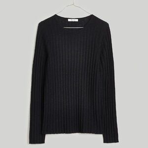 Madewell Lightweight Long Sleeve Ribbed Sweater Alpaca Blend Black Size Small